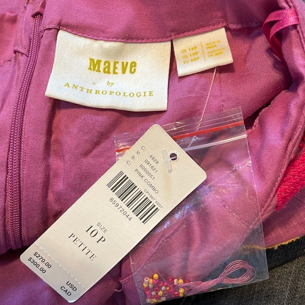 Anthropologie Maeve Embroidered Beaded Mini Dress Pink - Picture 6 of 11